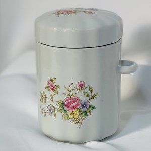 FTD/FTDA Porcelain Canister Jar w Lid  Seal 1980's Pink Floral on White